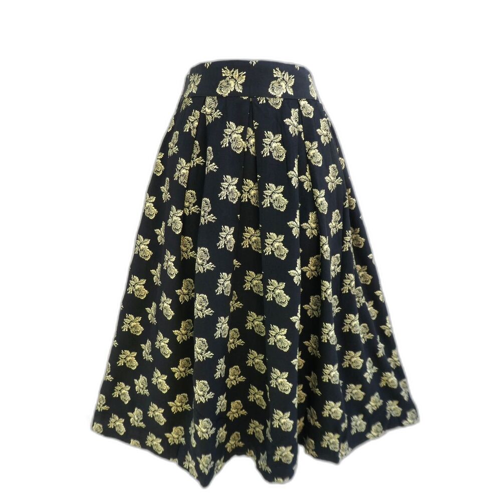 Vintage Fritzi Cali Dark Moody Floral Midi Skirt Pleated Pull On Elastic Back ML
